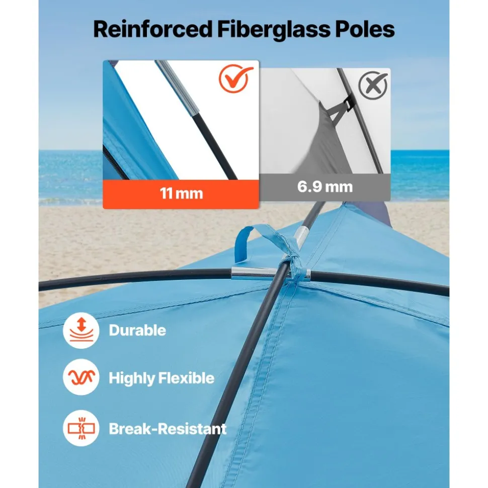 VEVOR Beach Tent Sun Shelter for 6 Person, UPF 50+ Protection, Portable Sun Shade Canopy with Carrying Bag & Sand Pockets, Lightweight and Easy Setup Beach Umbrella for Camping Fishing Outdoor Picnic
