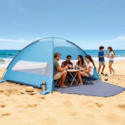 VEVOR Beach Tent Sun Shelter for 6 Person, UPF 50+ Protection, Portable Sun Shade Canopy with Carrying Bag & Sand Pockets, Lightweight and Easy Setup Beach Umbrella for Camping Fishing Outdoor Picnic