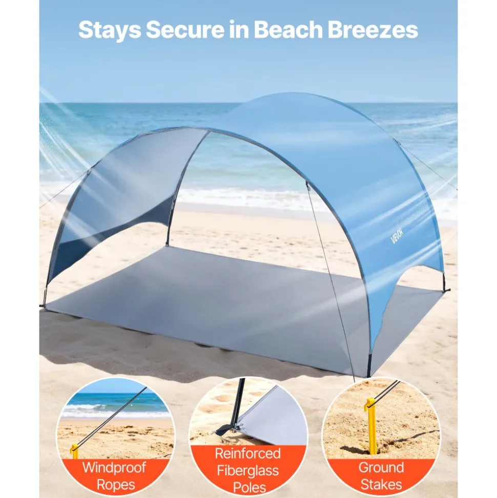 VEVOR Beach Tent Sun Shelter for 4 Person, UPF 50+ Protection, Portable Sun Shade Canopy with Carrying Bag & Ground Stakes, Lightweight and Easy Setup Beach Umbrella for Camping Fishing Outdoor Picnic