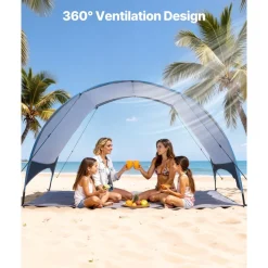 VEVOR Beach Tent Sun Shelter for 4 Person, UPF 50+ Protection, Portable Sun Shade Canopy with Carrying Bag & Ground Stakes, Lightweight and Easy Setup Beach Umbrella for Camping Fishing Outdoor Picnic