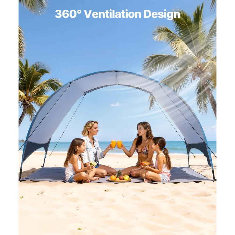 VEVOR Beach Tent Sun Shelter for 4 Person, UPF 50+ Protection, Portable Sun Shade Canopy with Carrying Bag & Ground Stakes, Lightweight and Easy Setup Beach Umbrella for Camping Fishing Outdoor Picnic