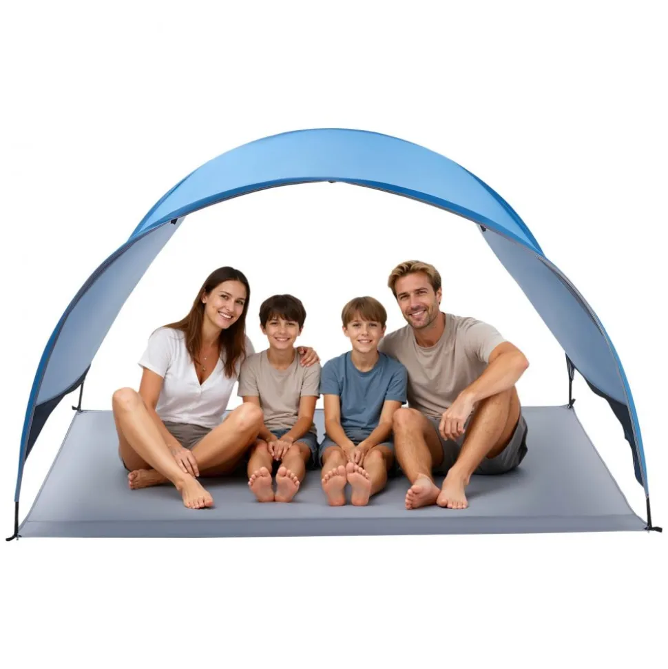 VEVOR Beach Tent Sun Shelter for 4 Person, UPF 50+ Protection, Portable Sun Shade Canopy with Carrying Bag & Ground Stakes, Lightweight and Easy Setup Beach Umbrella for Camping Fishing Outdoor Picnic
