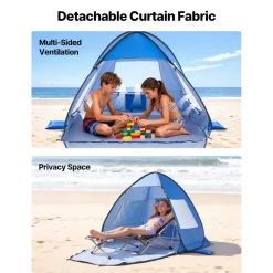 VEVOR Beach Tent Sun Shelter for 2 Person, UPF 50+ Protection, Portable Sun Shade Canopy with Carrying Bag & Sand Pockets, Lightweight and Easy Setup Beach Umbrella for Camping Fishing Outdoor Picnic