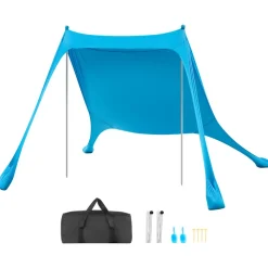 VEVOR Beach Tent Sun Shelter, UPF50+ Sun Protection, 6.6 ft Tall, 7.5x7.5 ft, Easy Pop Up Beach Canopy with Sandbags, Stability Poles, Sand Shovels, Portable Shade for Family Outings, Camping, Fishing