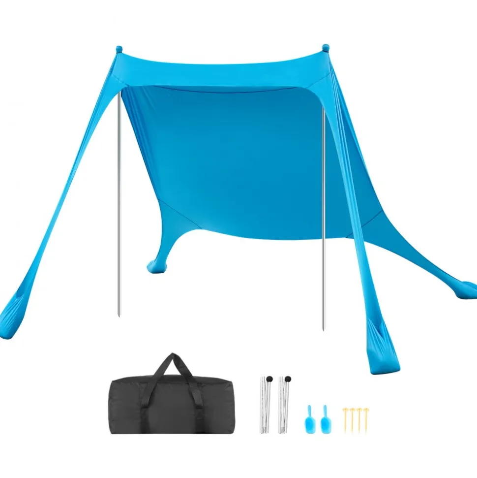 VEVOR Beach Tent Sun Shelter, UPF50+ Sun Protection, 6.6 ft Tall, 7.5x7.5 ft, Easy Pop Up Beach Canopy with Sandbags, Stability Poles, Sand Shovels, Portable Shade for Family Outings, Camping, Fishing