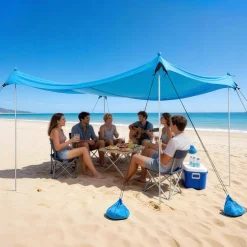 VEVOR Beach Tent Sun Shelter, UPF50+ Sun Protection, 6.6 ft Tall, 10x10 ft, Easy Pop Up Beach Canopy with 8 Sandbags, Stability Poles, Sand Shovels, Portable Shade for Family Outings, Camping, Fishing