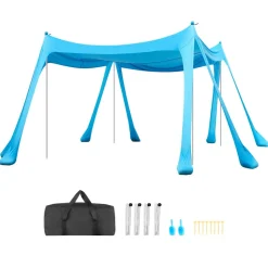 VEVOR Beach Tent Sun Shelter, UPF50+ Sun Protection, 6.6 ft Tall, 10 x 10 ft, Easy Pop Up Beach Canopy with Sandbags, Stability Poles, Sand Shovels, Portable Shade for Family, Camping, Fishing, Blue