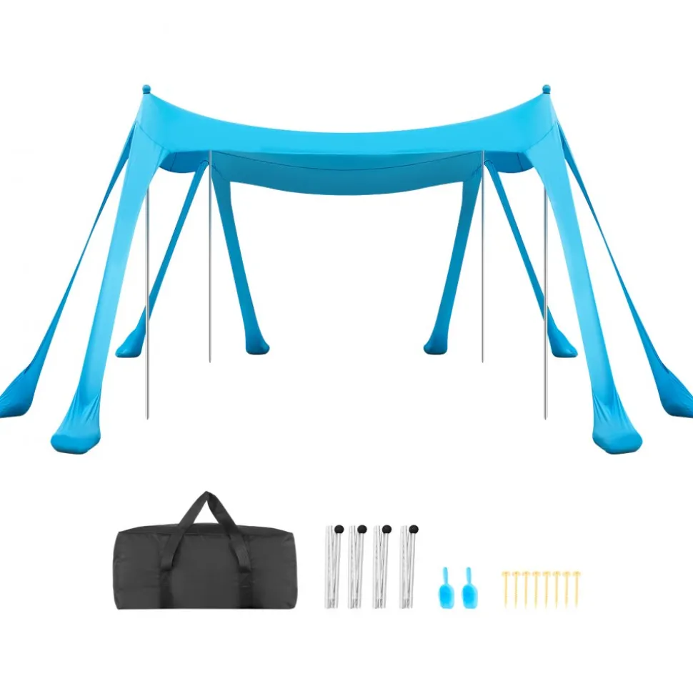 VEVOR Beach Tent Sun Shelter, UPF50+ Sun Protection, 6.6 ft Tall, 10 x 10 ft, Easy Pop Up Beach Canopy with Sandbags, Stability Poles, Sand Shovels, Portable Shade for Family, Camping, Fishing, Green