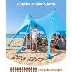 VEVOR Beach Tent Sun Shelter, UPF50+ Sun Protection, 9.2 ft Tall, 20 x 13 ft, Easy Pop Up Beach Canopy with Sandbags, Stability Poles, Sand Shovels, Portable Shade for Family Outings, Camping, Fishing