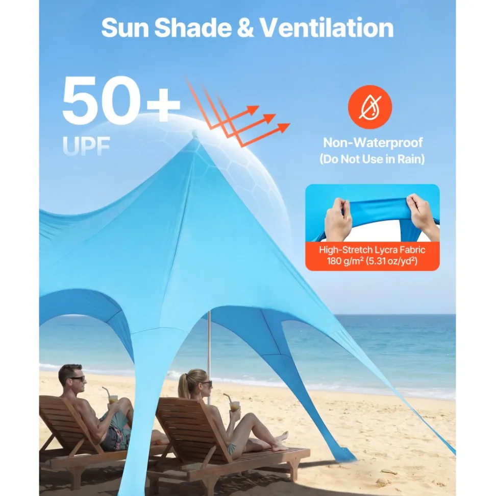 VEVOR Beach Tent Sun Shelter, UPF50+ Sun Protection, 9.2 ft Tall, 20 x 13 ft, Easy Pop Up Beach Canopy with Sandbags, Stability Poles, Sand Shovels, Portable Shade for Family Outings, Camping, Fishing
