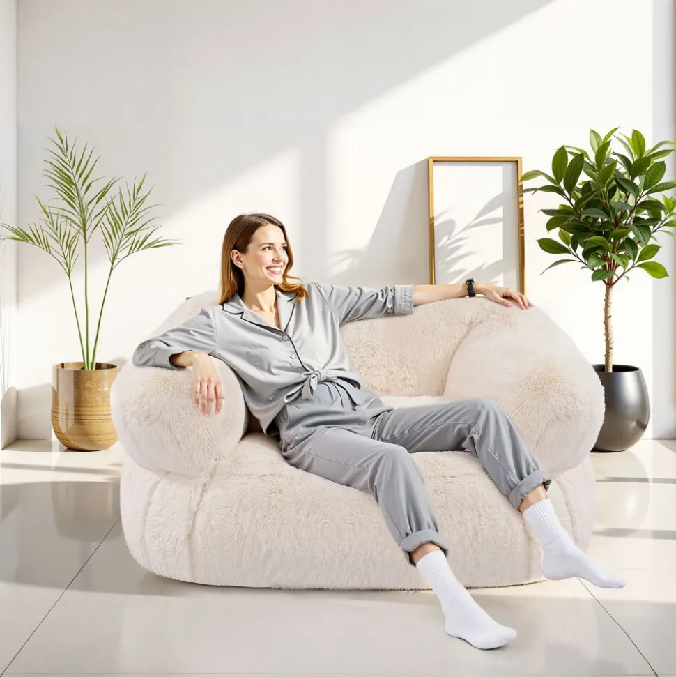 VEVOR Bean Bag Chair, BeanBag Sofa Chair with Armrests for Adults, Fluffy Plush & High-Density Foam Filling Adult Bean Bag with Zapper, Comfy Lazy Sofa Chair Ideal for Living Room, Bedroom, Beige