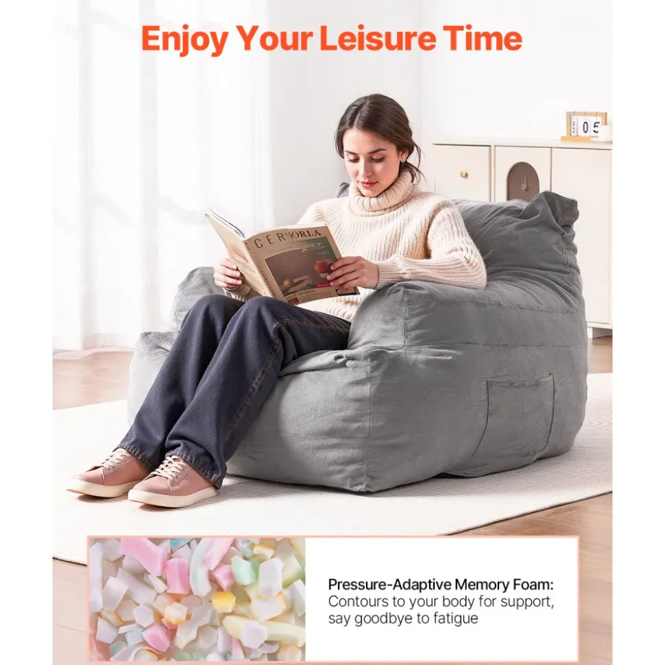 VEVOR Bean Bag Chair, BeanBag Sofa Chair with Armrests for Adults, Fluffy Plush & High-Density Foam Filling Adult Bean Bag with Zapper, Comfy Lazy Sofa Chair Ideal for Living Room, Bedroom, Beige