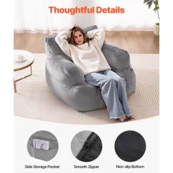 VEVOR Bean Bag Chair, BeanBag Sofa Chair with Armrests for Adults, Fluffy Plush & High-Density Foam Filling Adult Bean Bag with Zapper, Comfy Lazy Sofa Chair Ideal for Living Room, Bedroom, Beige