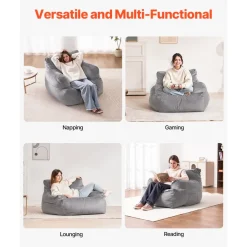 VEVOR Bean Bag Chair, BeanBag Sofa Chair with Armrests for Adults, Fluffy Plush & High-Density Foam Filling Adult Bean Bag with Zapper, Comfy Lazy Sofa Chair Ideal for Living Room, Bedroom, Beige