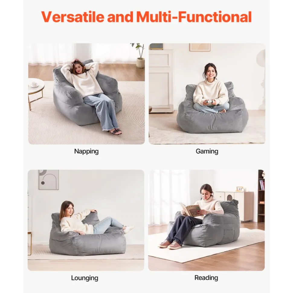 VEVOR Bean Bag Chair, BeanBag Sofa Chair with Armrests for Adults, Fluffy Plush & High-Density Foam Filling Adult Bean Bag with Zapper, Comfy Lazy Sofa Chair Ideal for Living Room, Bedroom, Beige