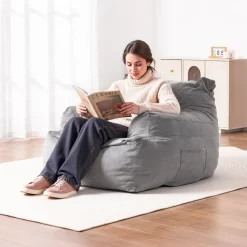 VEVOR Bean Bag Chair, BeanBag Sofa Chair with Armrests for Adults, Fluffy Plush & High-Density Foam Filling Adult Bean Bag with Zapper, Comfy Lazy Sofa Chair Ideal for Living Room, Bedroom, Beige