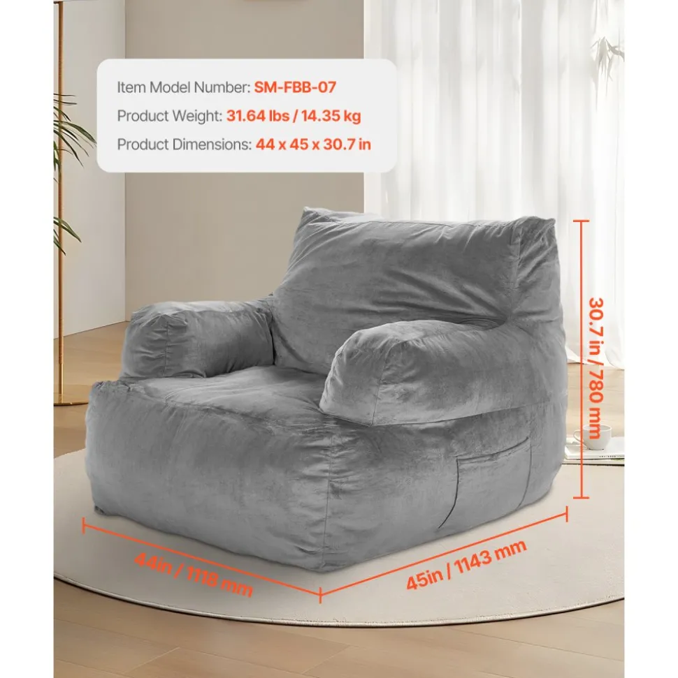 VEVOR Bean Bag Chair, BeanBag Sofa Chair with Armrests for Adults, Fluffy Plush & High-Density Foam Filling Adult Bean Bag with Zapper, Comfy Lazy Sofa Chair Ideal for Living Room, Bedroom, Beige