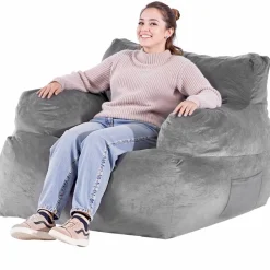 VEVOR Bean Bag Chair, BeanBag Sofa Chair with Armrests for Adults, Fluffy Plush & High-Density Foam Filling Adult Bean Bag with Zapper, Comfy Lazy Sofa Chair Ideal for Living Room, Bedroom, Beige