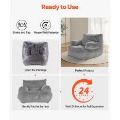 VEVOR Bean Bag Chair, BeanBag Sofa Chair with Armrests for Adults, Fluffy Plush & High-Density Foam Filling Adult Bean Bag with Zapper, Comfy Lazy Sofa Chair Ideal for Living Room, Bedroom, Beige