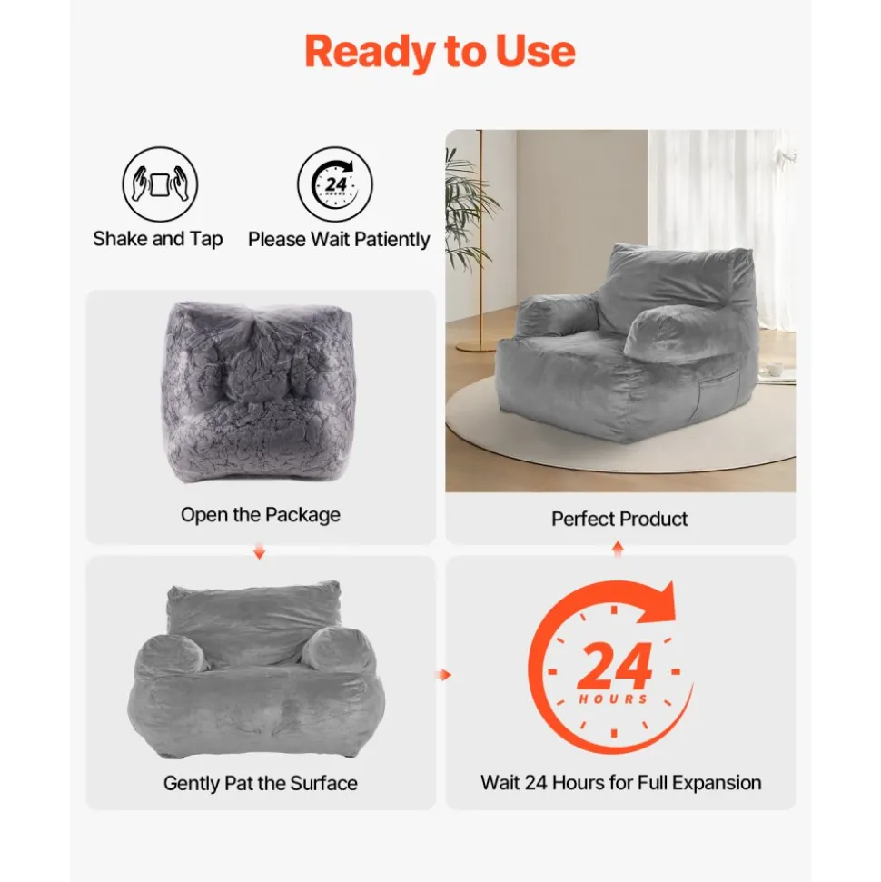 VEVOR Bean Bag Chair, BeanBag Sofa Chair with Armrests for Adults, Fluffy Plush & High-Density Foam Filling Adult Bean Bag with Zapper, Comfy Lazy Sofa Chair Ideal for Living Room, Bedroom, Beige