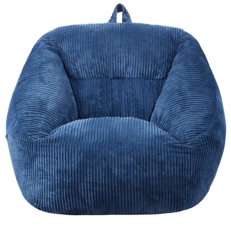 VEVOR Bean Bag Chair, 3 feet Bean Bag Chair with Soft Armrests and Storage Pocket, 25D Memory Foam Filled with Soft Teddy Velvet Cover, Bean Bag for Bedroom or Playroom, Blue