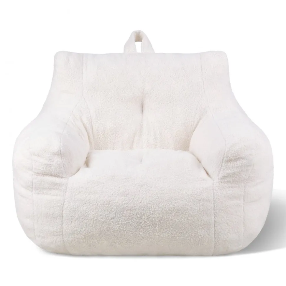 VEVOR Bean Bag Chair, 3 feet Bean Bag Chair with Soft Armrests and Storage Pocket, 25D Memory Foam Filled with Soft Teddy Velvet Cover, Bean Bag for Bedroom or Playroom, White