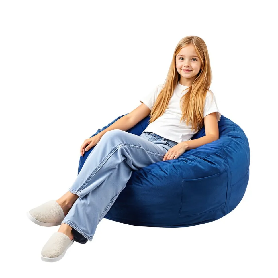 VEVOR Bean Bag Chair, 3 feet Round Bean Bag Chair with Removable and Washable Cover, 25D Memory Foam Filled with Soft and Smooth Dutch Velvet, Bean Bag for Bedroom or Playroom, Blue