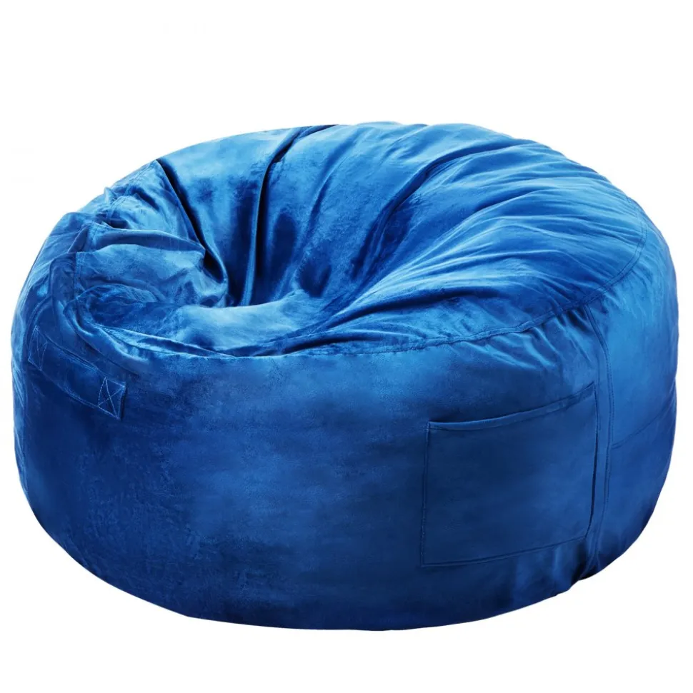 VEVOR Bean Bag Chair, 3 feet Round Bean Bag Chair with Removable and Washable Cover, 25D Memory Foam Filled with Soft and Smooth Dutch Velvet, Bean Bag for Bedroom or Playroom, Blue