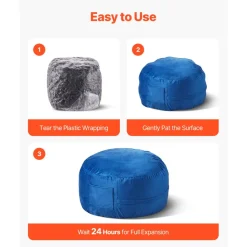 VEVOR Bean Bag Chair, 3 feet Round Bean Bag Chair with Removable and Washable Cover, 25D Memory Foam Filled with Soft and Smooth Dutch Velvet, Bean Bag for Bedroom or Playroom, Blue