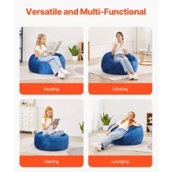 VEVOR Bean Bag Chair, 3 feet Round Bean Bag Chair with Removable and Washable Cover, 25D Memory Foam Filled with Soft and Smooth Dutch Velvet, Bean Bag for Bedroom or Playroom, Blue
