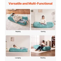 VEVOR Bean Bag Chair, Giant BeanBag Chair with Removable & Washable Cover for Adults, Fluffy Plush & High-Density Foam Filling Floor Adult Bean Bag with Zapper, Ideal for Living Room, Bedroom, Blue