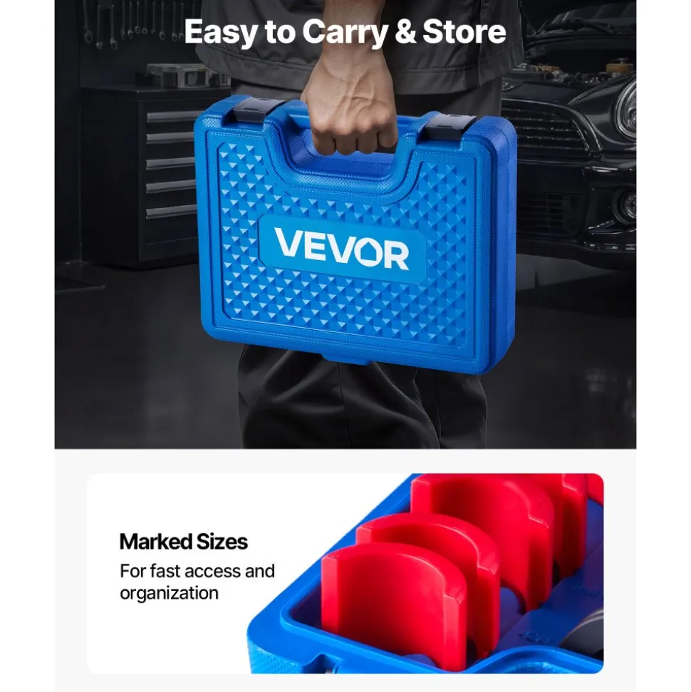 VEVOR Bearing Press Kit, 14 Pcs, Bearing Race and Seal Driver Set with Bushings and Adapters, Bushing Driver Tool Set, Heavy Duty Carbon Steel Seal Removal Installation Tool Kit with Storage Case