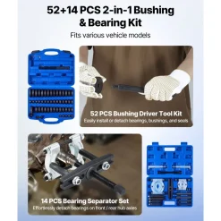VEVOR Bearing Press Kit, 52+14 Pcs, 2 in 1 Bushing Driver Tool & Bearing Press Kit, Race and Seal Driver Set with 49 Bushings, Separators and Jaws, Heavy Duty Removal Installation Tool Set with Case