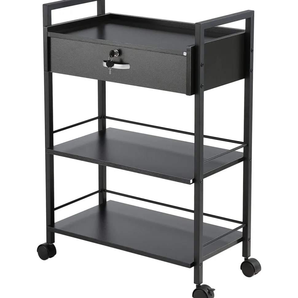 VEVOR Beauty Salon Trolley Cart, 3-Tier Hair Salon Stations Cabinet for Stylist with Lockable Drawer, MDF Rolling Storage Station with 4 Wheels (2 Lockable) for Beauty SPA Barbershop Tattoo