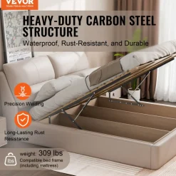 VEVOR Bed Lift, 59x79 in Compatible Extra-large Size 309 lbs Load Bearing, DIY Wall Bed Mechanical Hardware Kit Vertical Deluxe, Pneumatic Lever Heavy Duty Support, Folding for Guestroom