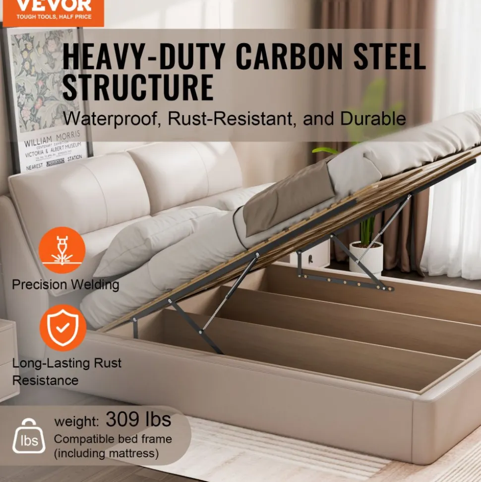 VEVOR Bed Lift, 59x79 in Compatible Extra-large Size 309 lbs Load Bearing, DIY Wall Bed Mechanical Hardware Kit Vertical Deluxe, Pneumatic Lever Heavy Duty Support, Folding for Guestroom