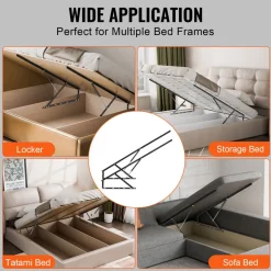 VEVOR Bed Lift, 59x79 in Compatible Extra-large Size 309 lbs Load Bearing, DIY Wall Bed Mechanical Hardware Kit Vertical Deluxe, Pneumatic Lever Heavy Duty Support, Folding for Guestroom