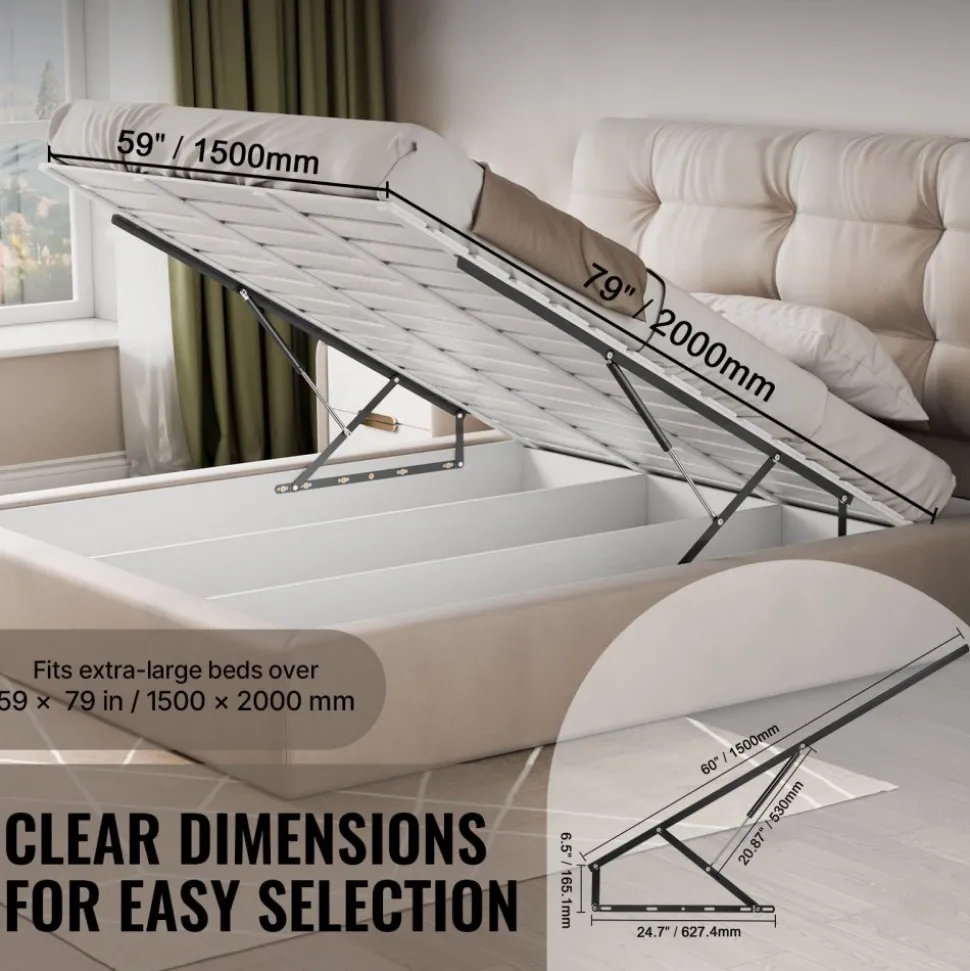 VEVOR Bed Lift, 59x79 in Compatible Extra-large Size 309 lbs Load Bearing, DIY Wall Bed Mechanical Hardware Kit Vertical Deluxe, Pneumatic Lever Heavy Duty Support, Folding for Guestroom