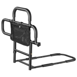 VEVOR Bed Rail for Elderly Adults Foldable Bedside Assist Rail for Seniors, 300LBS Dual-Handle Support, Adjustable Handle Length, High-Strength Steel, with Storage Pocket, Fit King Queen Full Twin Bed