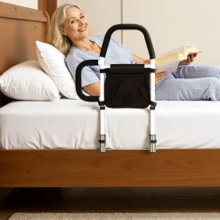 VEVOR Bed Rail for Elderly, Bedside Assist Rails with Side Handle and PU Handrail, Adjustable Height Carbon Steel Pipe Bedside Cane, Bed Bars for Seniors & Patients, Fits King, Queen, Full, Twin