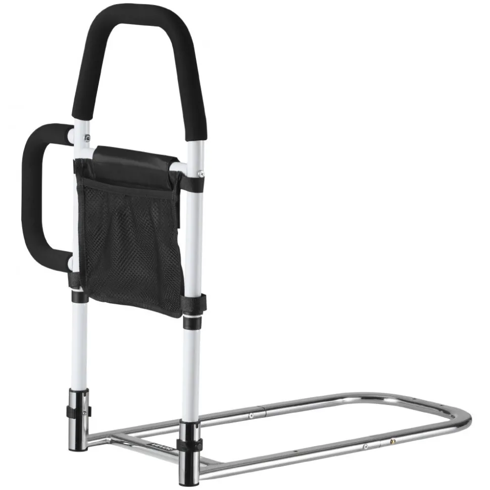 VEVOR Bed Rail for Elderly, Bedside Assist Rails with Side Handle and PU Handrail, Adjustable Height Carbon Steel Pipe Bedside Cane, Bed Bars for Seniors & Patients, Fits King, Queen, Full, Twin