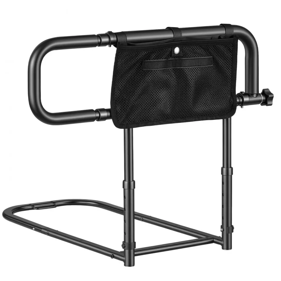 VEVOR Bed Rails for Elderly Adults Folding Bed Side Assist Rail for Seniors, Length & Height Adjustable, High-Strength Steel Bed Cane with Storage Pocket, Fits King Queen Full Twin Bed, 300LBS Support