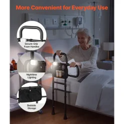VEVOR Bed Rails for Elderly Adults 200LBS Capacity Bed Side Assist Rail, High-Strength Steel, L-Shaped Bedside Cane for Seniors, Adjustable Handle Length, Fits King Queen Full Twin Beds