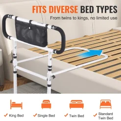 VEVOR Bed Rails for Elderly Adults, 180° Foldable Bed Assist Rails for Seniors, 450LBS Loading Bed Side Rails Bed Cane with 4-Level Adjustable Handle, Storage Pocket Fits King Queen Full Twin Bed