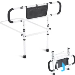 VEVOR Bed Rails for Elderly Adults, 180° Foldable Bed Assist Rails for Seniors, 450LBS Loading Bed Side Rails Bed Cane with 4-Level Adjustable Handle, Storage Pocket Fits King Queen Full Twin Bed