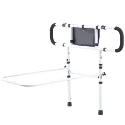 VEVOR Bed Rails for Elderly Adults, 180° Foldable Bed Assist Rails for Seniors, 450LBS Loading Bed Side Rails Bed Cane with 4-Level Adjustable Handle, Storage Pocket Fits King Queen Full Twin Bed