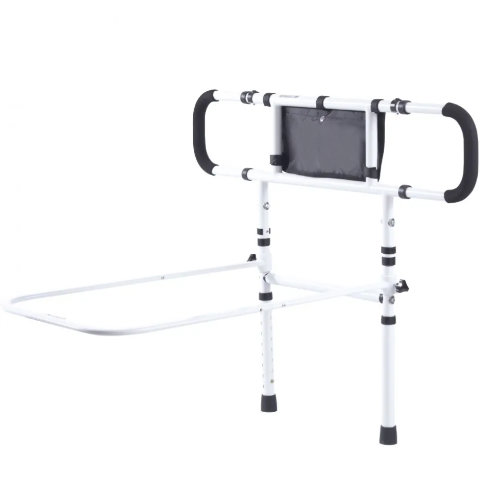 VEVOR Bed Rails for Elderly Adults, 180° Foldable Bed Assist Rails for Seniors, 450LBS Loading Bed Side Rails Bed Cane with 4-Level Adjustable Handle, Storage Pocket Fits King Queen Full Twin Bed