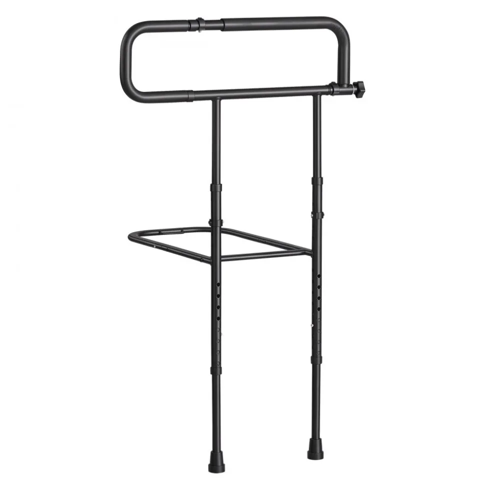 VEVOR Bed Rails for Elderly Adults Folding Bed Side Rail with Floor Support, Length & Height Adjustable, High-Strength Steel Bedside Assist Cane, Fits King Queen Full Twin Bed, 300LBS Strong Capacity