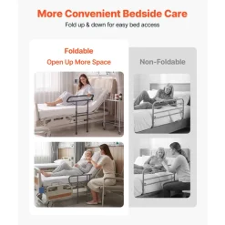 VEVOR Bed Rails for Elderly Adults Folding Bed Side Rail with Floor Support, Length & Height Adjustable, High-Strength Steel Bedside Assist Cane, Fits King Queen Full Twin Bed, 300LBS Strong Capacity