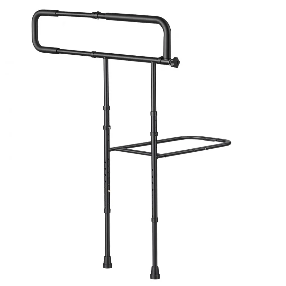 VEVOR Bed Rails for Elderly Adults Folding Bed Side Rail with Floor Support, Length & Height Adjustable, High-Strength Steel Bedside Assist Cane, Fits King Queen Full Twin Bed, 300LBS Strong Capacity
